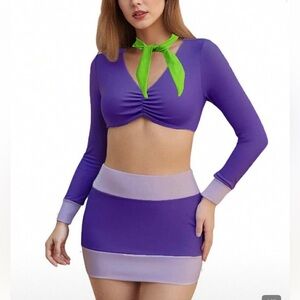 Daphne Outdit Purple Women's Skirt, Shirt and Scarf NWT